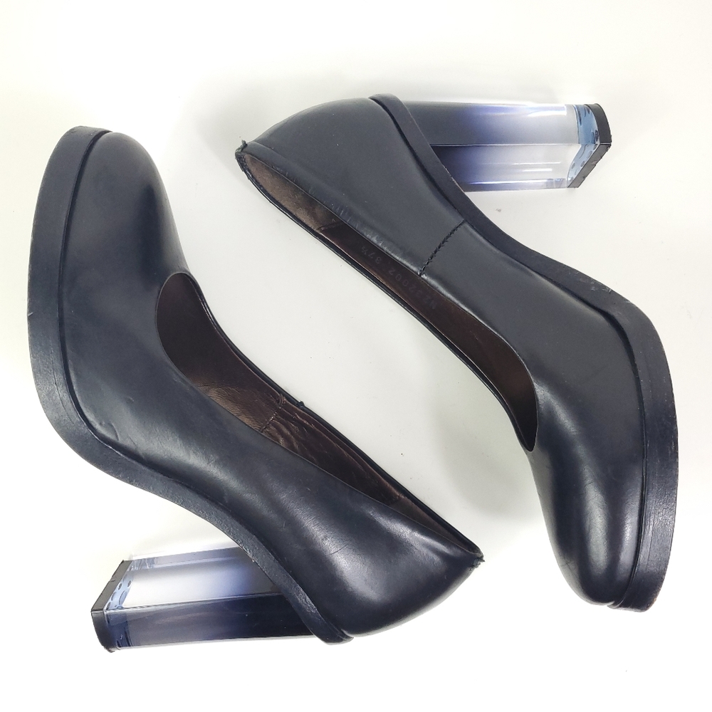 Black Leather AGL See Through Block Heel - Picture 3 of 9
